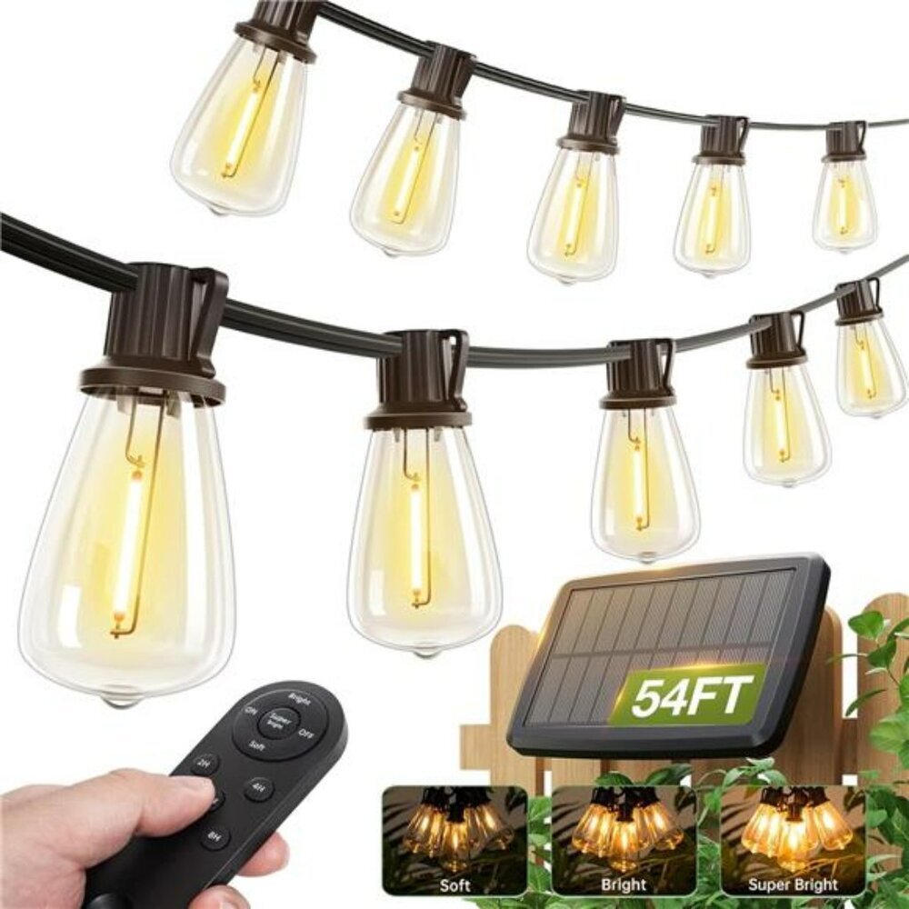 54ft Solar String Lights Outdoor Waterproof Patio Garden with Remote USB Charge
